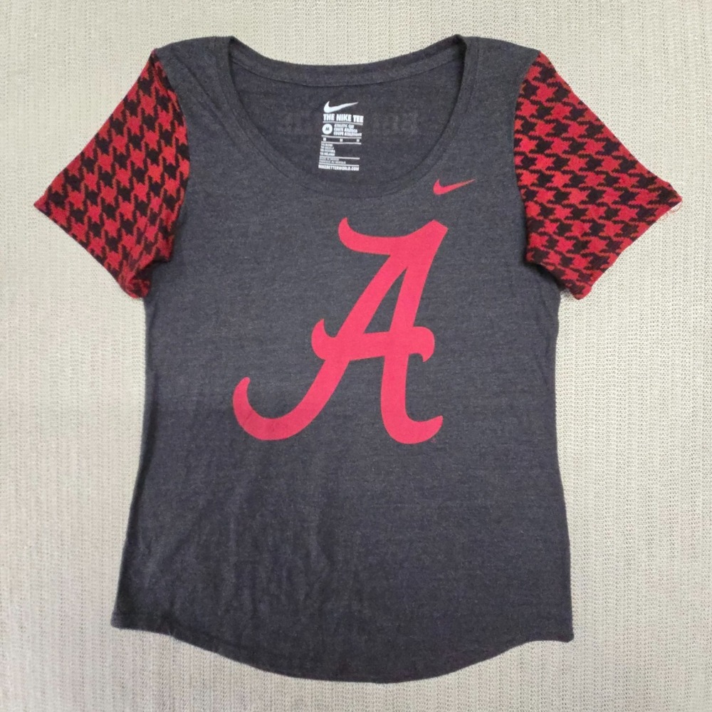 Nike Alabama Crimson Tide Shirt Womens‎ Medium Gray Houndstooth Scoop Neck SEC